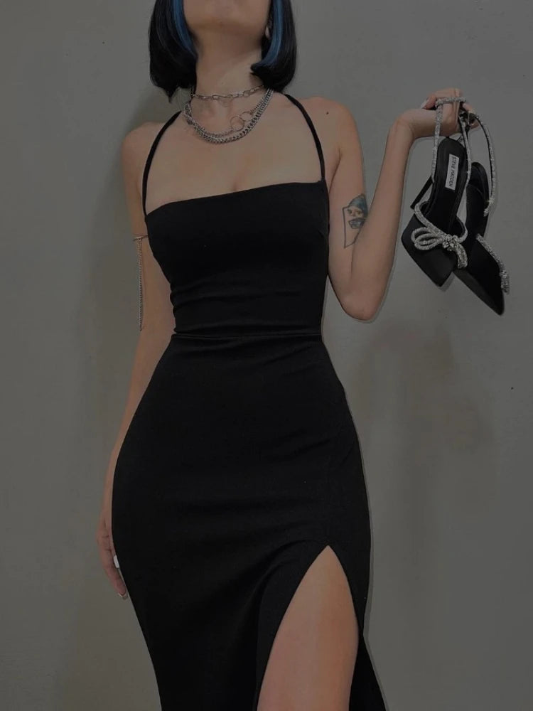 The Serpent’s Covenant — Gothic Strappy Maxi Dress