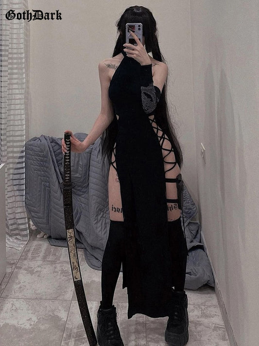 The Blade’s Whisper — Gothic Split Halter Dress
