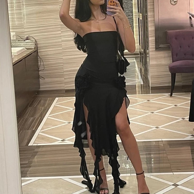 The Seraphine Rapture — Gothic Ruffled Maxi Dress