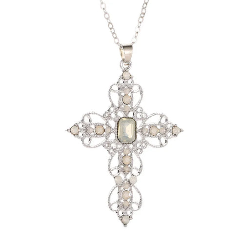 Gothic Cross Crystal Pendant Necklace
