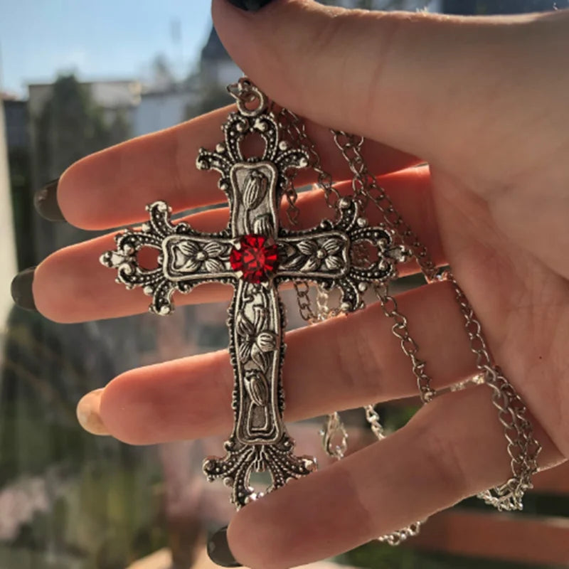 Gothic Cross Crystal Pendant Necklace