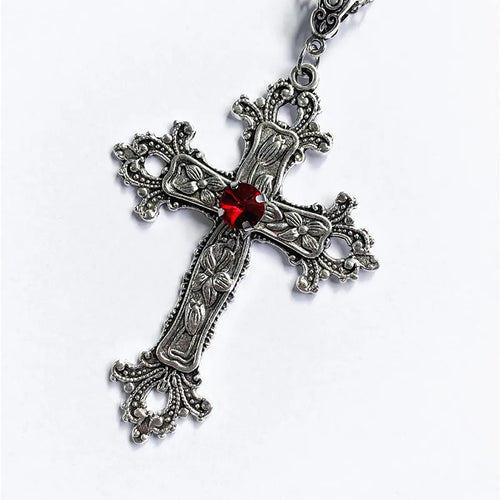 Gothic Cross Crystal Pendant Necklace