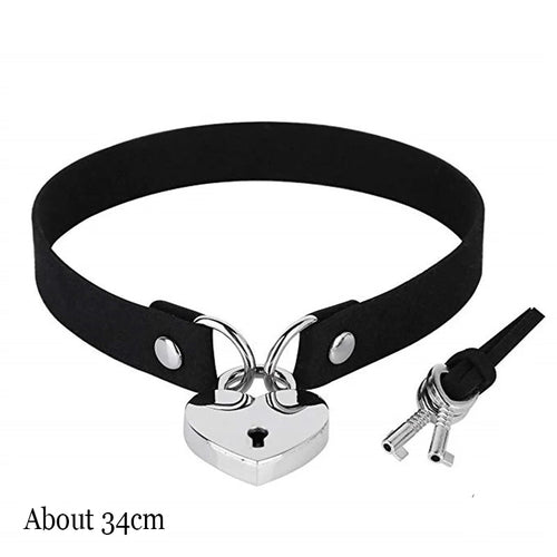 Black Leather Gothic Choker with Heart & Chains