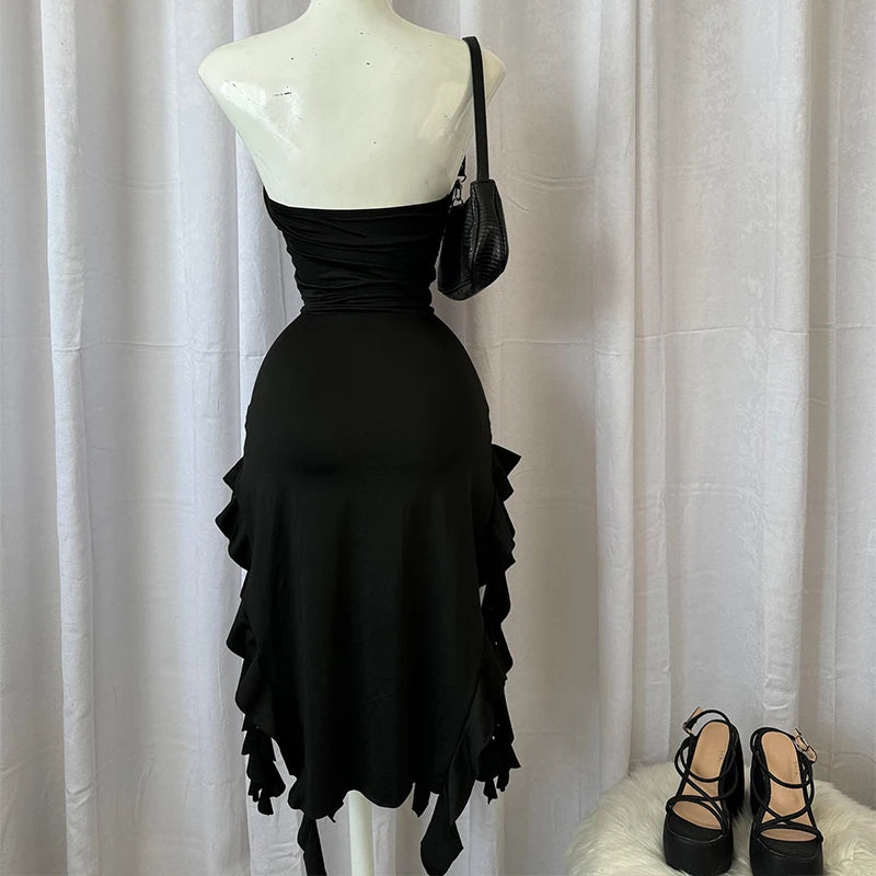 The Seraphine Rapture — Gothic Ruffled Maxi Dress