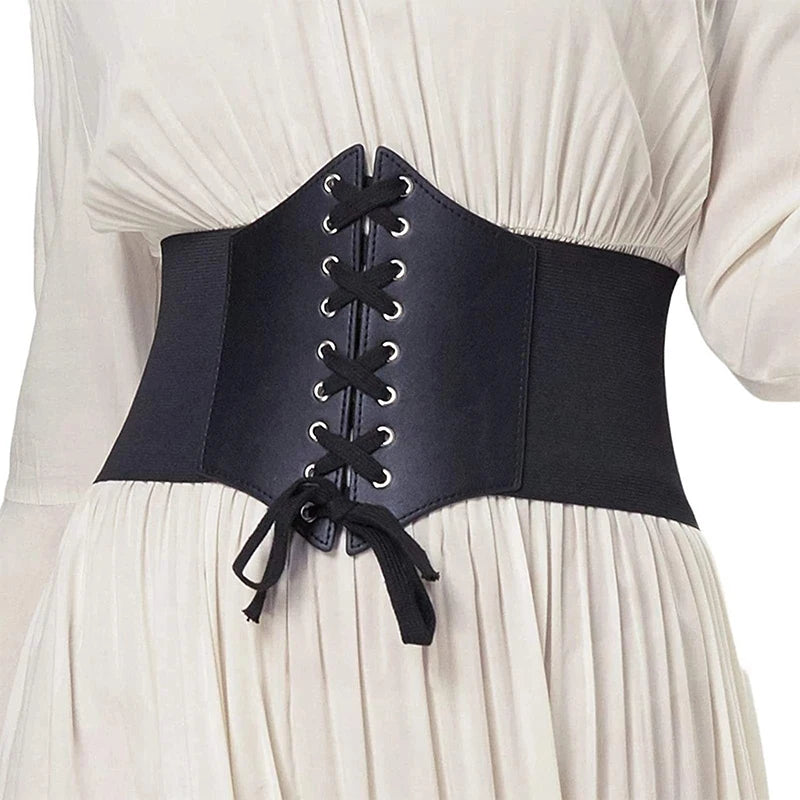 Black Lace-Up Corset Waist Belt