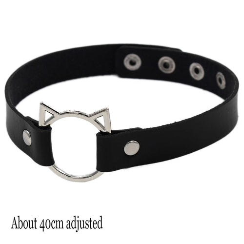 Black Leather Gothic Choker with Heart & Chains