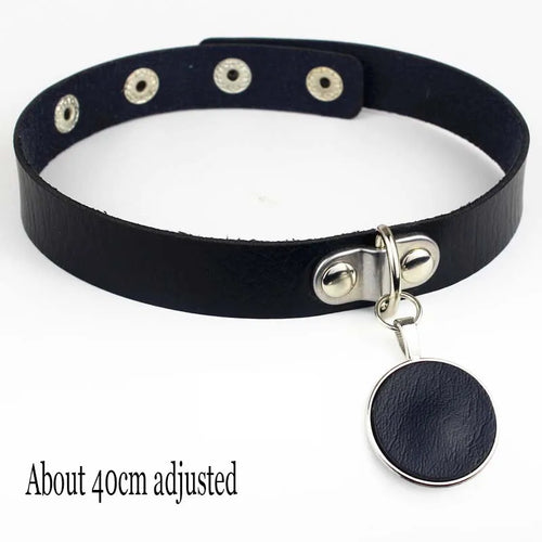 Black Leather Gothic Choker with Heart & Chains