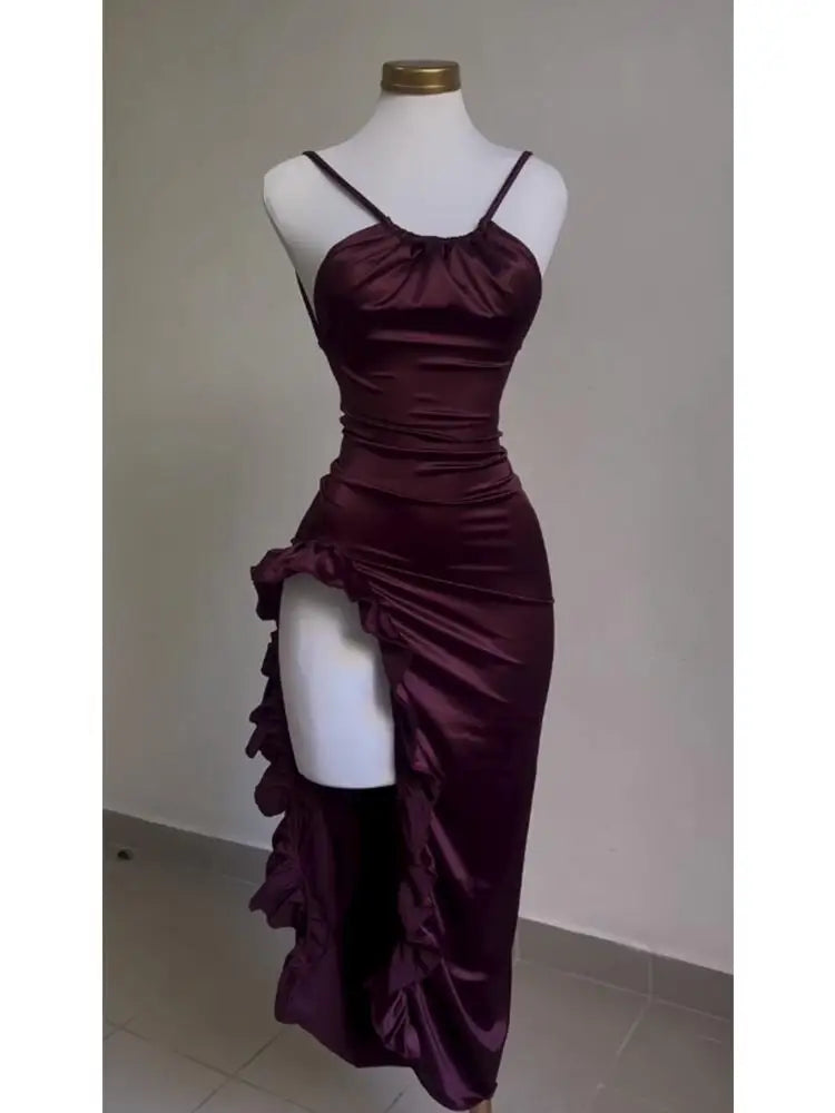 The Crimson Reliquary — Satin Ruched Backless Gown