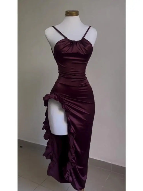 The Crimson Reliquary — Satin Ruched Backless Gown