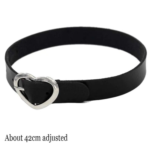 Black Leather Gothic Choker with Heart & Chains
