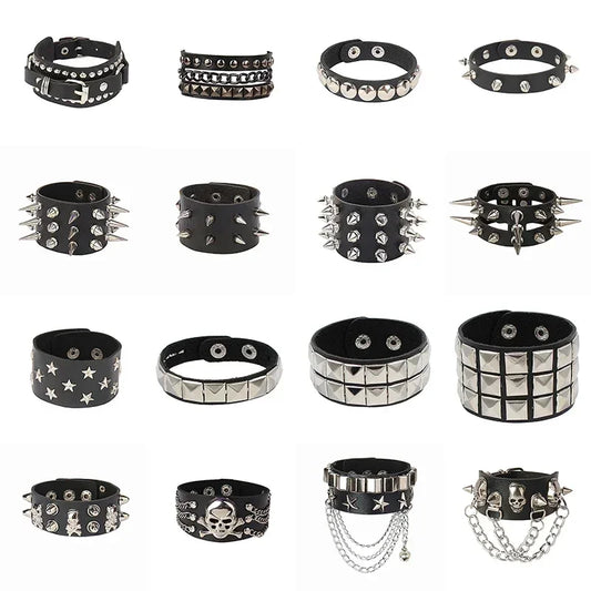 Leather Studded Gothic Bracelet (Adjustable)