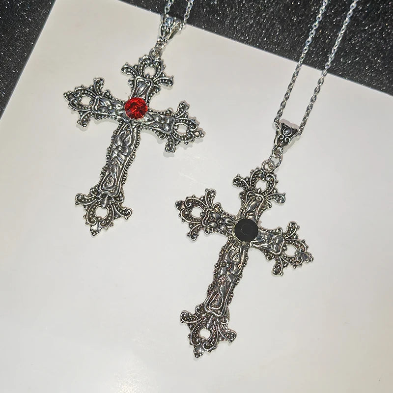Gothic Cross Crystal Pendant Necklace