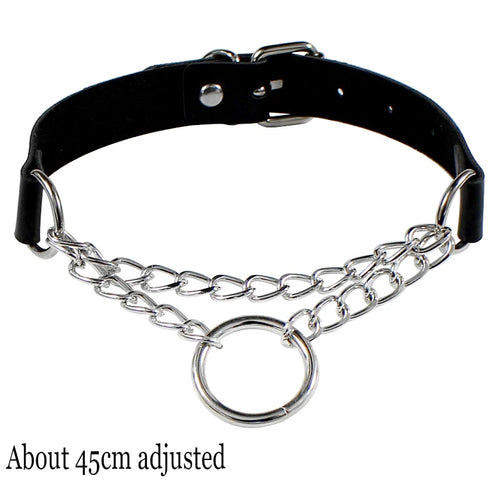 Black Leather Gothic Choker with Heart & Chains