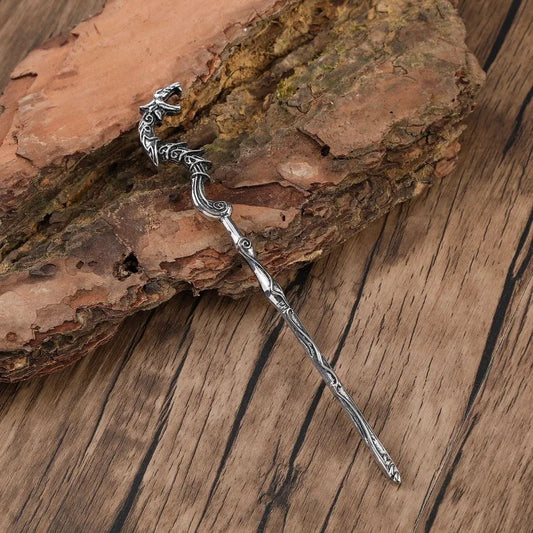 Silver Dragon Hair Stick – Celtic Knotwork Design
