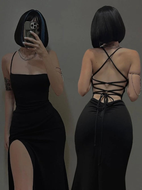 The Serpent’s Covenant — Gothic Strappy Maxi Dress