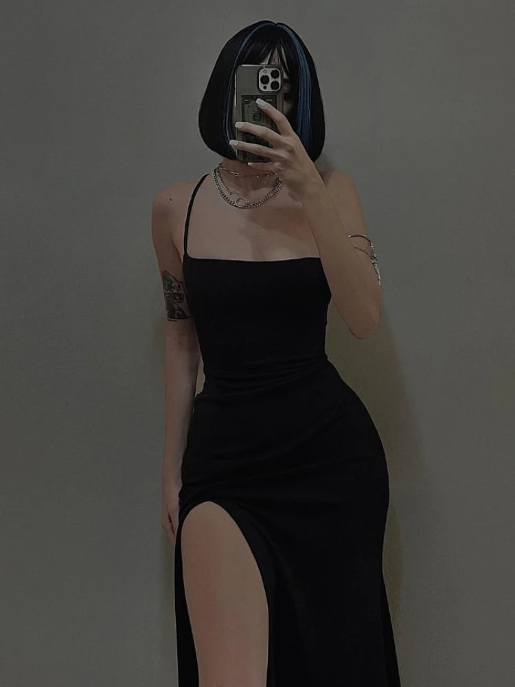 The Serpent’s Covenant — Gothic Strappy Maxi Dress