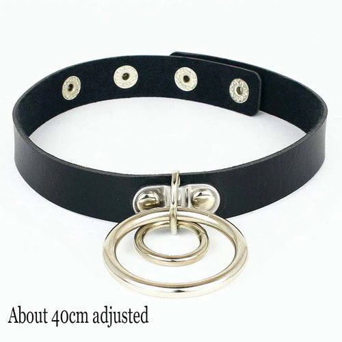 Black Leather Gothic Choker with Heart & Chains