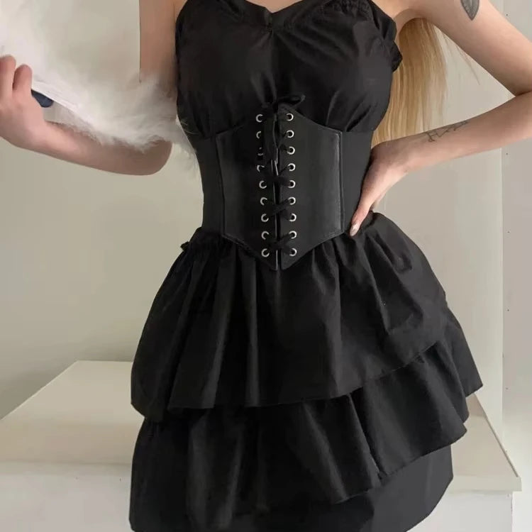 Black Lace-Up Corset Waist Belt