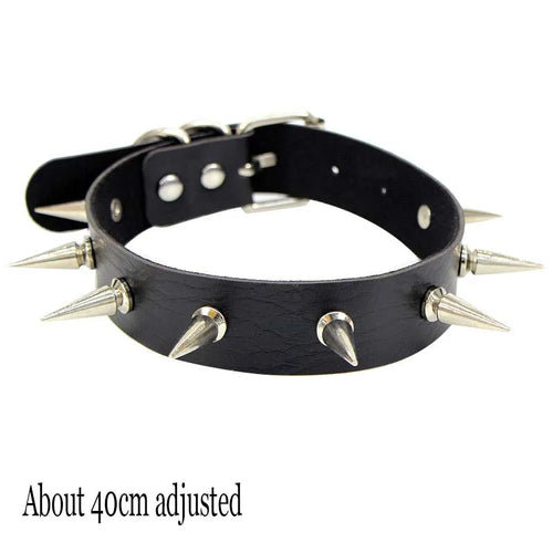 Black Leather Gothic Choker with Heart & Chains