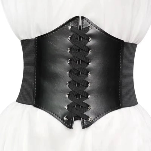 Black Lace-Up Corset Waist Belt