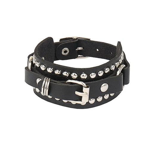 Leather Studded Gothic Bracelet (Adjustable)