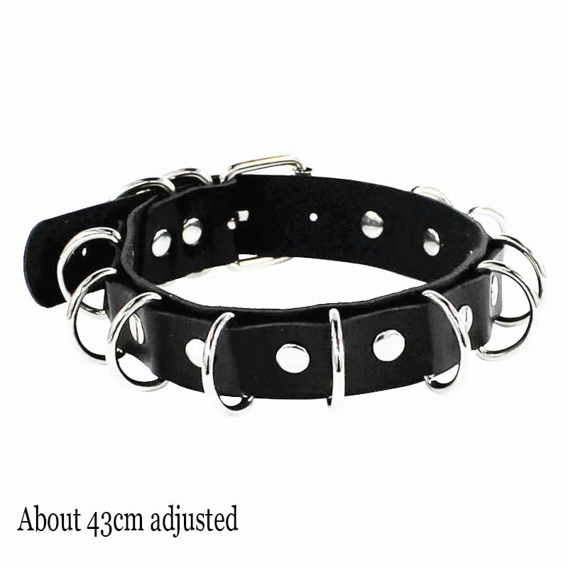Black Leather Gothic Choker with Heart & Chains