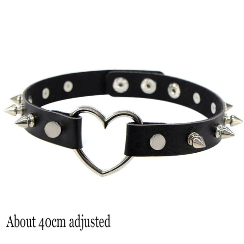 Black Leather Gothic Choker with Heart & Chains