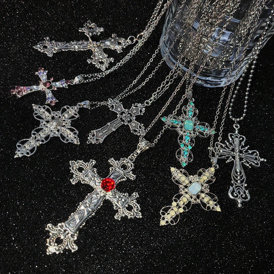 Gothic Cross Crystal Pendant Necklace