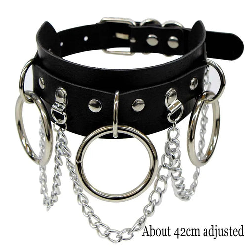 Black Leather Gothic Choker with Heart & Chains
