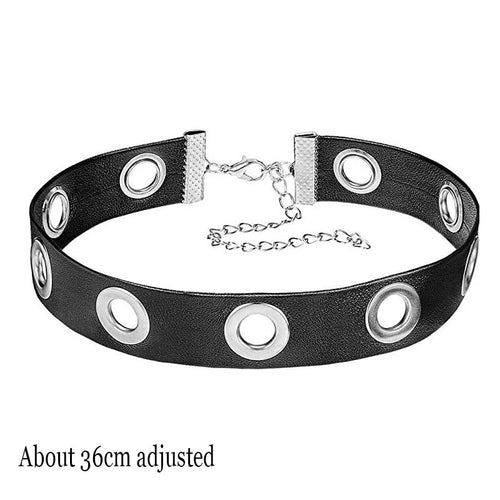 Black Leather Gothic Choker with Heart & Chains