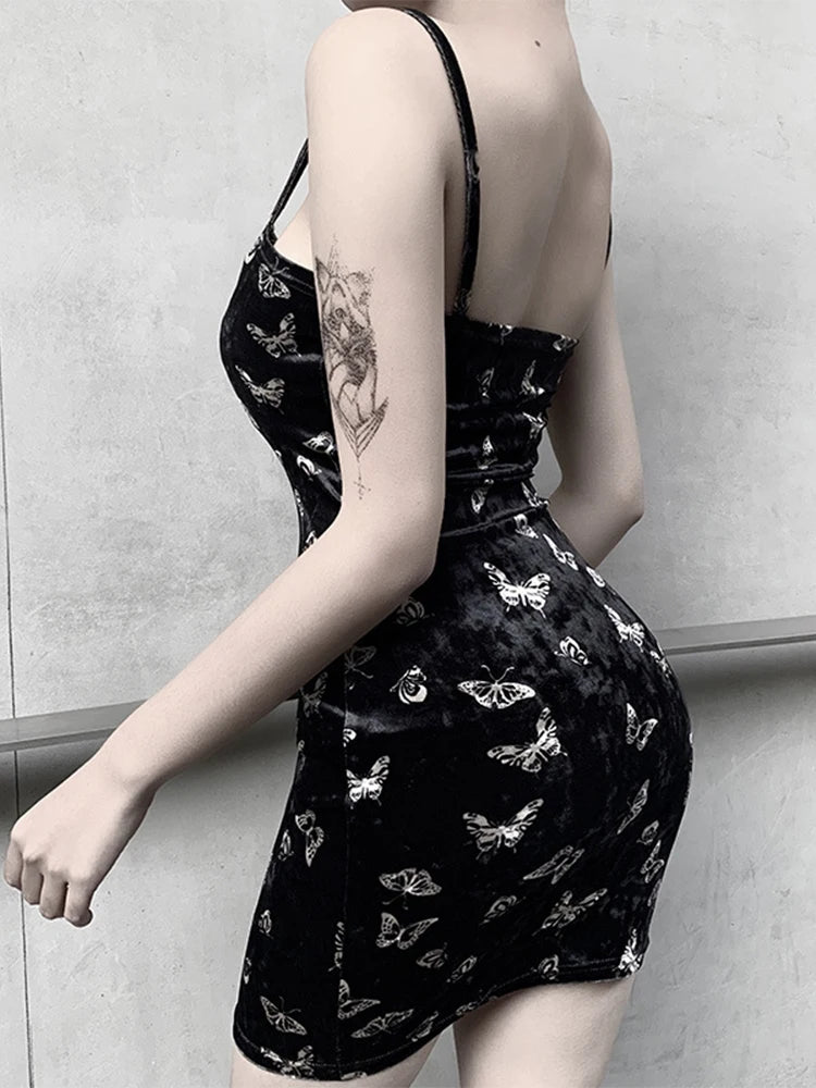 The Velvet Moth — Gothic Spaghetti Strap Mini Dress