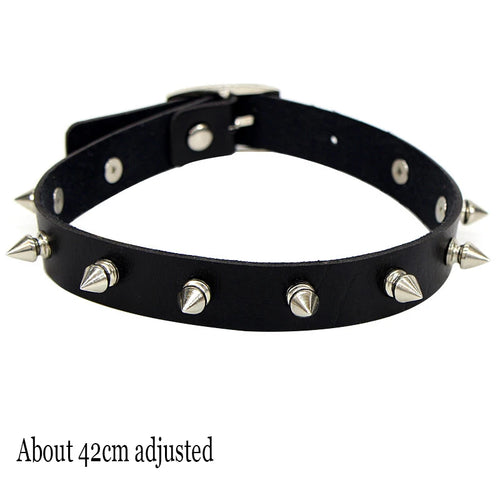 Black Leather Gothic Choker with Heart & Chains