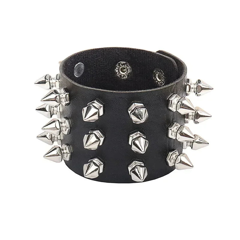 Leather Studded Gothic Bracelet (Adjustable)