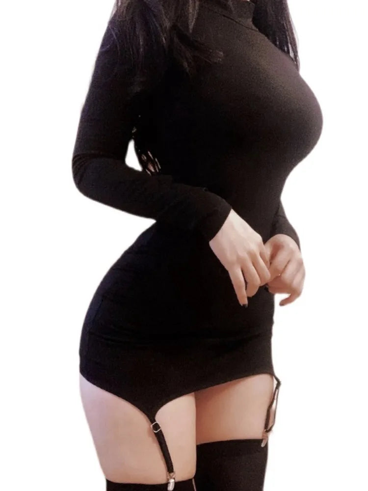 The Serpent’s Embrace — Long-Sleeve Mini Dress with Garters