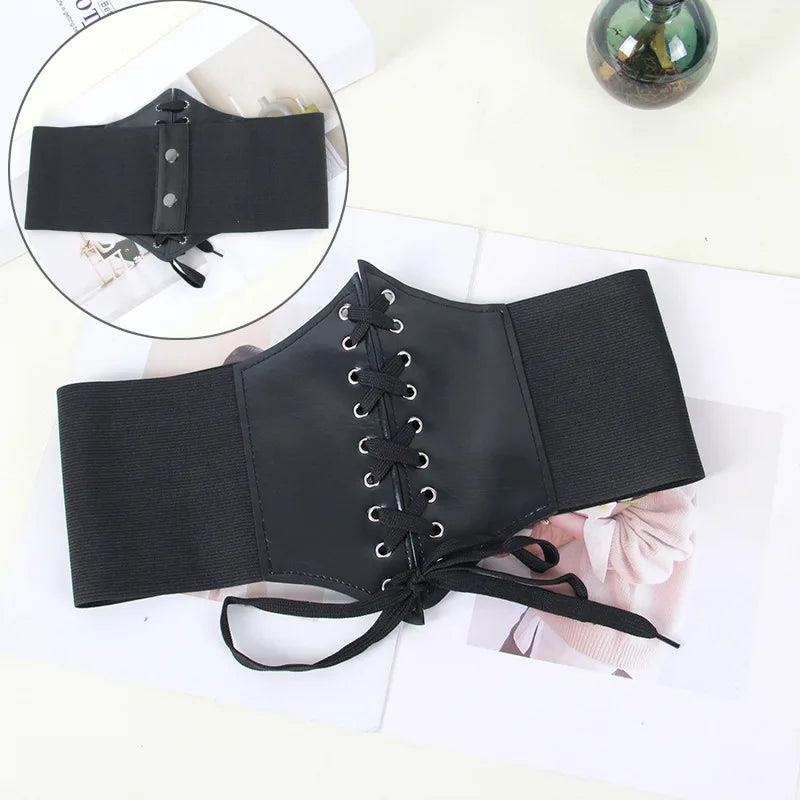 Black Lace-Up Corset Waist Belt