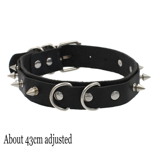Black Leather Gothic Choker with Heart & Chains