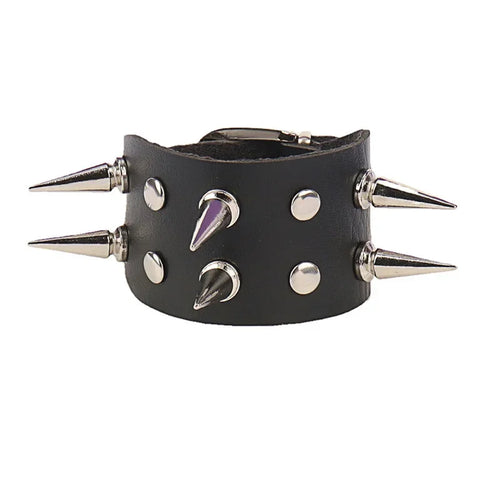 Leather Studded Gothic Bracelet (Adjustable)