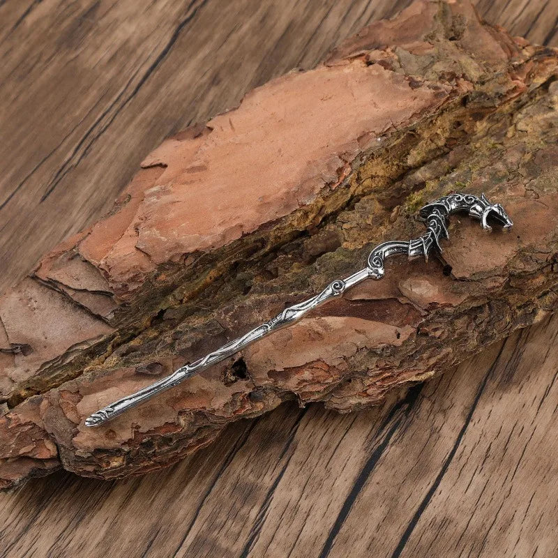 Silver Dragon Hair Stick – Celtic Knotwork Design