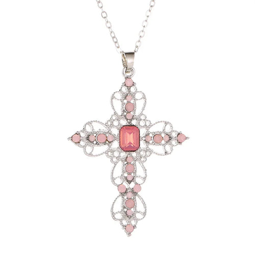 Gothic Cross Crystal Pendant Necklace