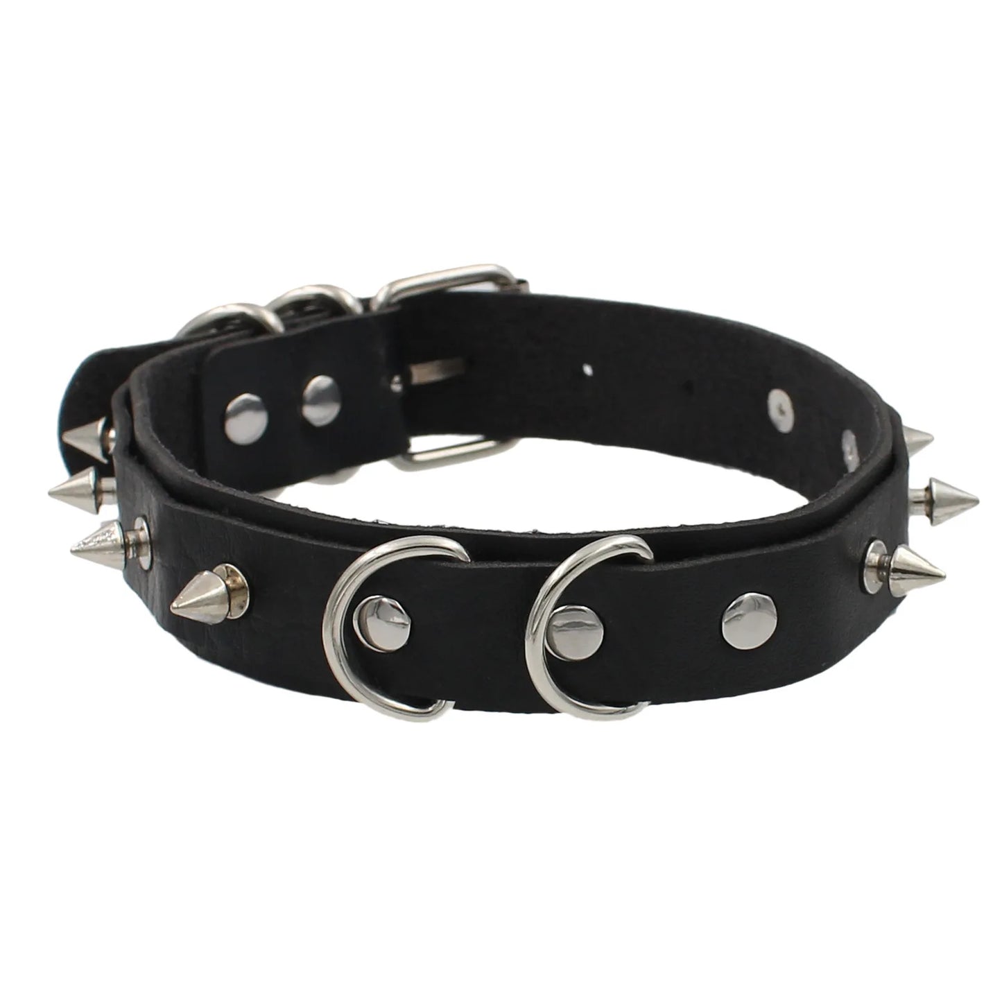 Black Leather Gothic Choker with Heart & Chains