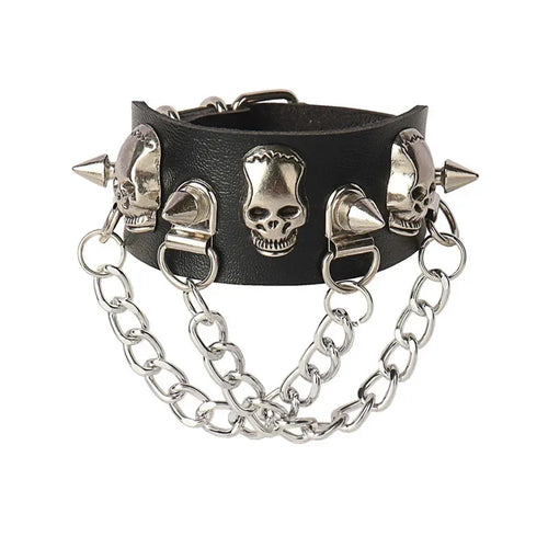 Leather Studded Gothic Bracelet (Adjustable)