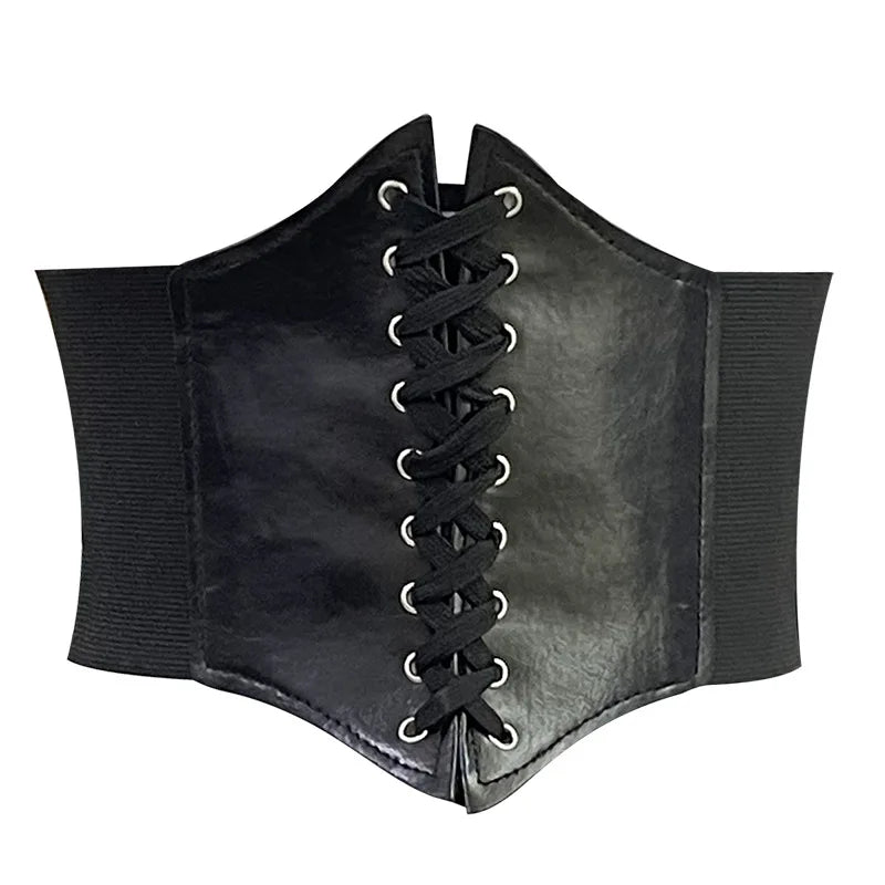 Black Lace-Up Corset Waist Belt