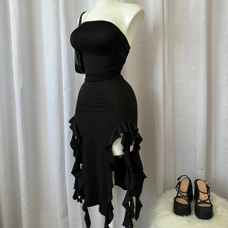 The Seraphine Rapture — Gothic Ruffled Maxi Dress