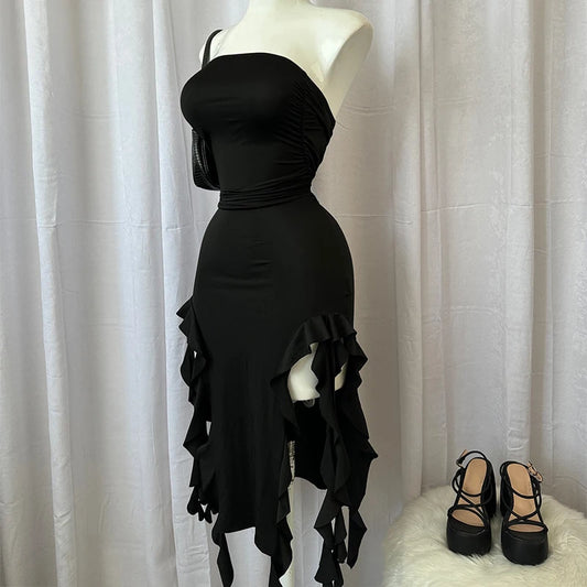 The Seraphine Rapture — Gothic Ruffled Maxi Dress
