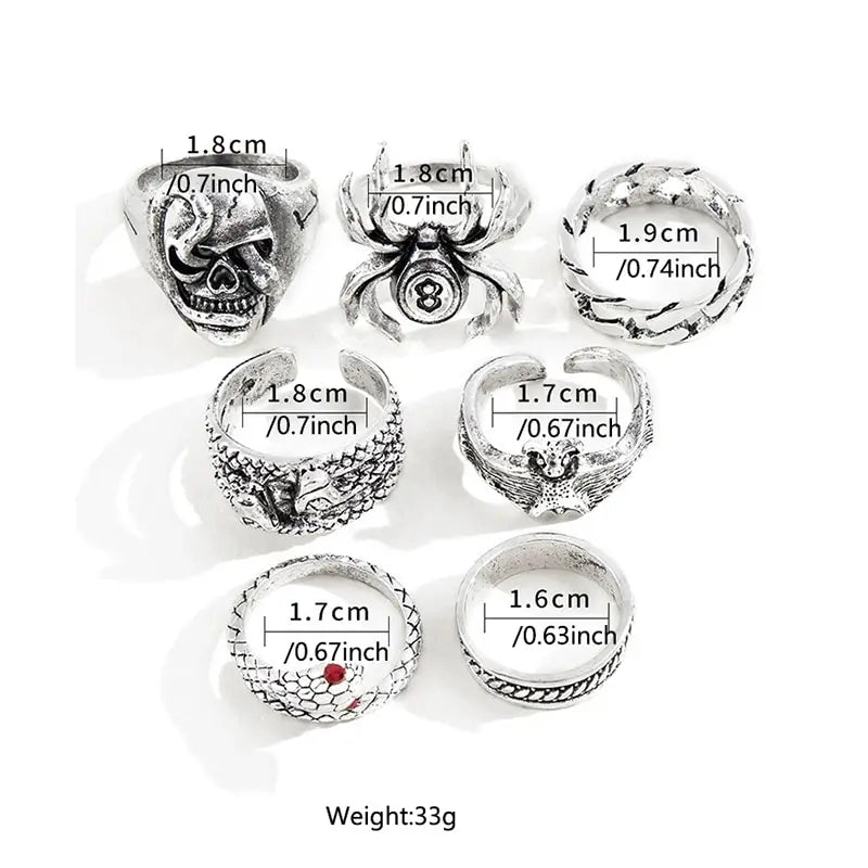 Gothic Skeleton Ring Set