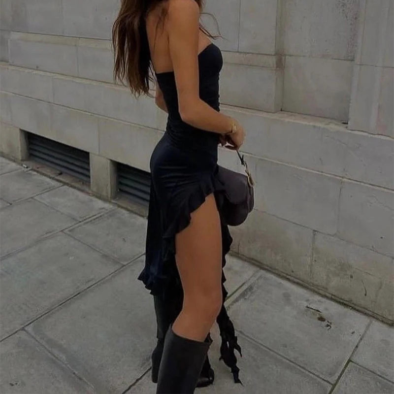 The Seraphine Rapture — Gothic Ruffled Maxi Dress