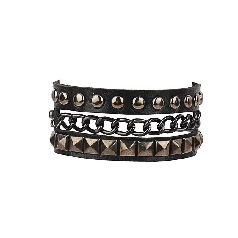 Leather Studded Gothic Bracelet (Adjustable)