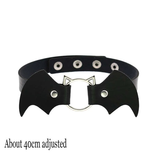 Black Leather Gothic Choker with Heart & Chains