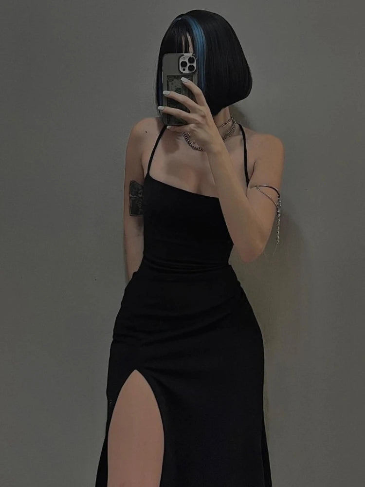 The Serpent’s Covenant — Gothic Strappy Maxi Dress