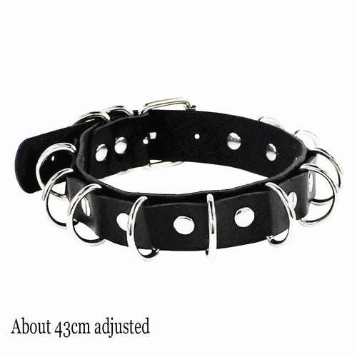 Black Leather Gothic Choker with Heart & Chains